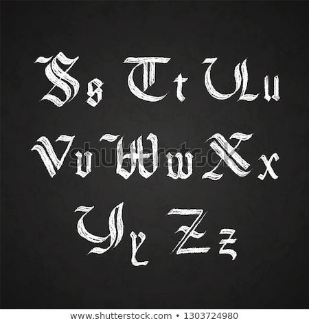 Foto d'archivio: Old Hand Drawn Gothic Letters Drawing With White Chalk A I Symbols On Black Chalkboard