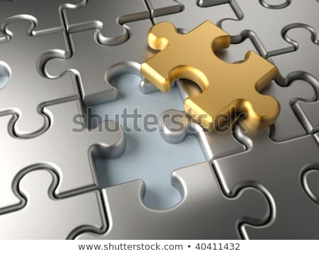 Golden Jigsaw Piece Connected In Puzzle Structure Foto stock © Orla