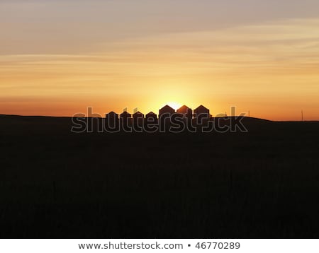Rândul de case siluetate la apus Imagine de stoc © iofoto