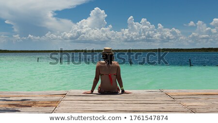 Сток-фото: Atracttive Young Woman In Bikini On The Pier By River