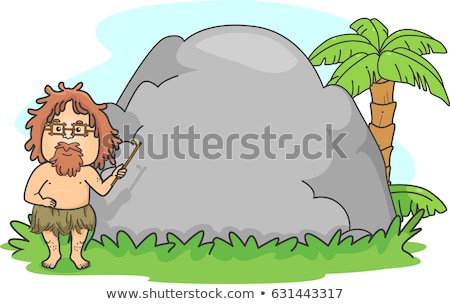 Zdjęcia stock: Man Caveman Teacher Stone Board Illustration