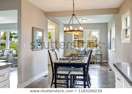 Foto stock: Light Gray Interior Of Transitional Dining Room