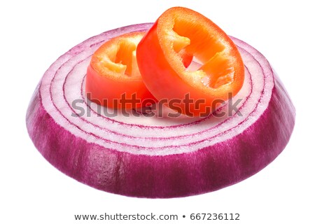 Foto stock: Chile Paprika Pepper Slice Over Onion Slice Paths