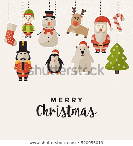 ストックフォト: Merry Christmas Greeting Card With Elf And Gifts