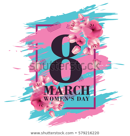 Stok fotoğraf: Happy Womens Day Illustration With Tulip Bouquet And 8 March Typography Letter On Pink Background