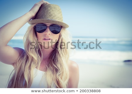 Foto d'archivio: Relaxed Beautiful Adult Caucasian Woman With Straw Hat Head Por