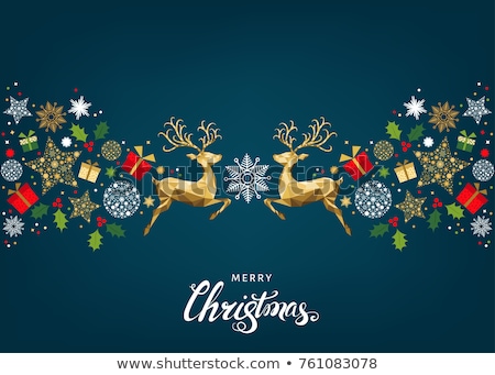 [[stock_photo]]: Christmas Holiday Card Golden Background Reindeer Decorative B