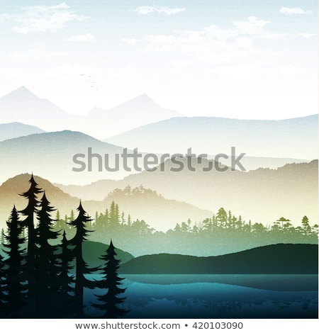 Foto stock: Abstract Background With Forest Lake And Sunrise