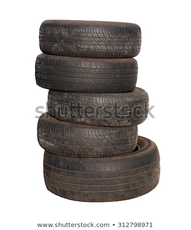 Stock fotó: Column Stack Of Old Used Car Tires