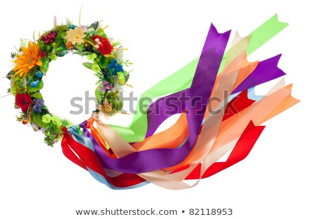 Stock foto: Traditional Wreath With Flowers And Satin Ribbon