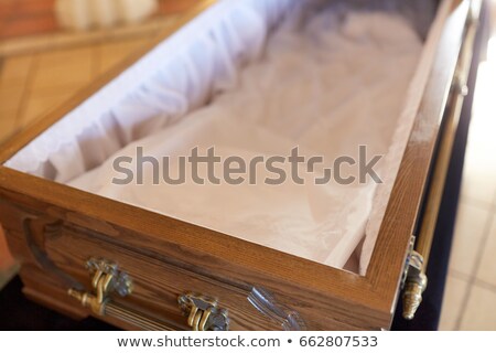 Foto stock: Close Up Of Open Empty Coffin In Church
