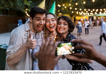 Foto stock: Group Of Cheerful Multhiethnic Students