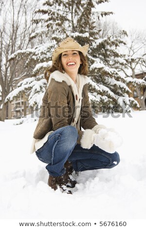 ストックフォト: Portrait Of Pretty Woman 20s Wearing Straw Hat Photographing On