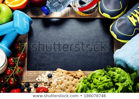 Stock foto: Different Tools For Sport And Healthy Food