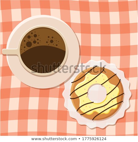 Stock fotó: Black Coffee Cup With Saucer And Doughnut With Black Sandwich Cookies On Black Stone Kitchen Table B