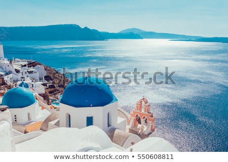 Сток-фото: White With Blue Belfry Santorini Island Greece
