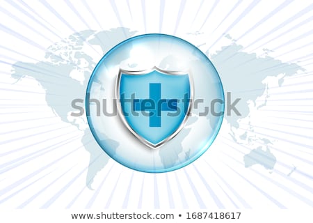 Сток-фото: Medical Protection Shield With Cross Sign And World Map