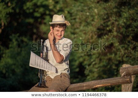 Foto stock: Playing The Trumpet At Home