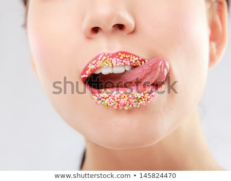 Stockfoto: Lose-up · Van · Vrouw · Lippen · Met · Veelkleurige · Parels