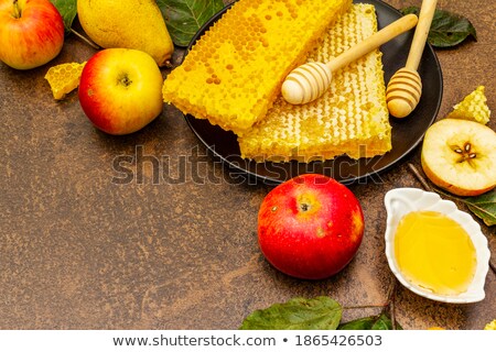 Stok fotoğraf: Honey Honeycombs And Fresh Apples Copy Space