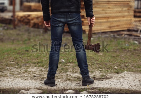 Foto stock: Man Lumberjack Chop Back
