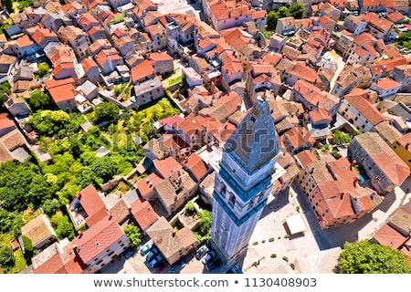 Foto stock: Town Of Vodnjan Tower And Rooftops Aerial View