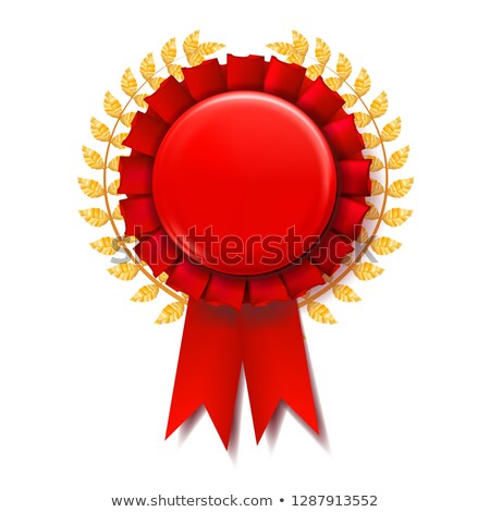 Foto stock: Red Award Ribbon Vector Success Emblem Promotion Brochure Pesentation Win 3d Realistic Illustrat