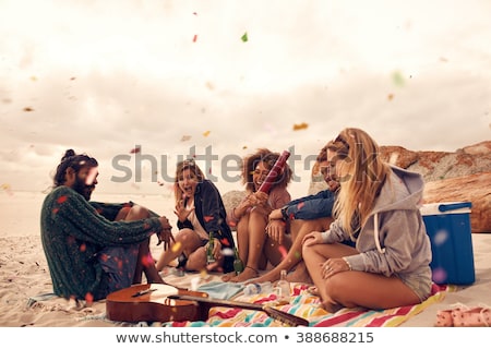 Stockfoto: Group Of Friends Having Fun On The Beach Outdoors