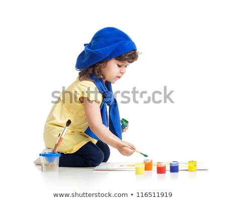 Foto stock: Cute Girl Painting Isolated On White Background