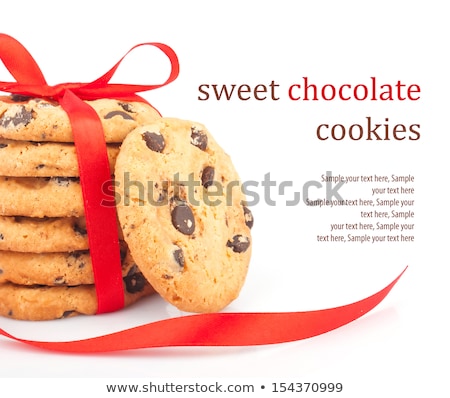 Foto stock: Chocolate Chips Cookies With Red Ribbon