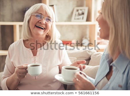 Stockfoto: Happy Senior Woman With Cup Of Coffee