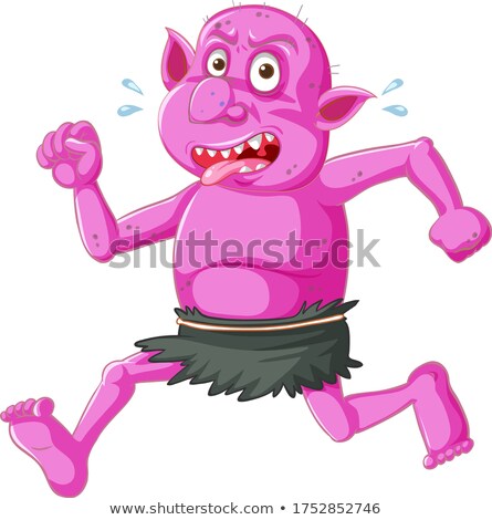 Сток-фото: Pink Goblin Or Troll Running Pose With Funny Face In Cartoon Cha