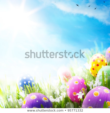 Easter Background With Eggs And Cute Bird Zdjęcia stock © Konstanttin