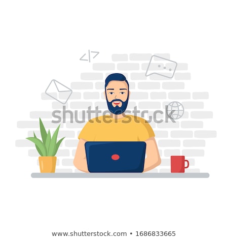 Stock fotó: Man Working With Laptop Internet Business Vector