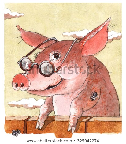 Foto stock: Watercolor Portrait Of Pig With Glasses For Decoration