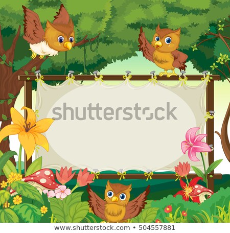 [[stock_photo]]: Frame Template With Three Owls Flying In Jungle