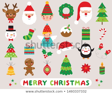 Foto stock: Christmas Wreath And Snowman Character Icons Set