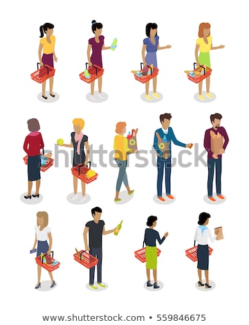 Stock foto: Female Customer With Shopping Basket Isometric 3d Illustration