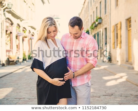 Stock fotó: Pregnant Couple Portrait Neighborhood