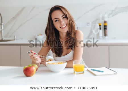 Stok fotoğraf: Beautiful Woman Having Breakfast