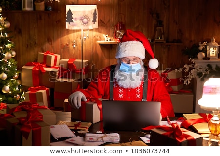 Stockfoto: Christmas Winter Holidays Santa Claus And Kid