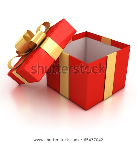 Сток-фото: Open Red Box With Golden Bow On White Background Isolated 3d Il