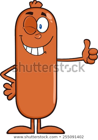 Funny Beef Sausage Character With Thumb Up Stok fotoğraf © HitToon