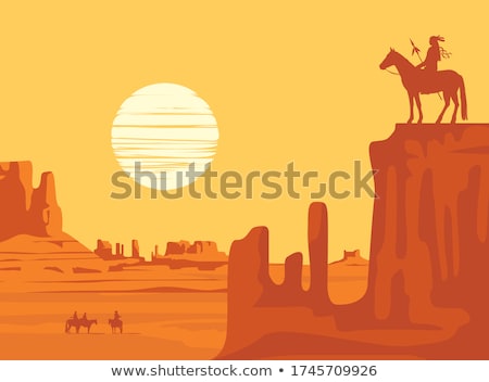 Stok fotoğraf: Native America Indian On Horse At Sunset