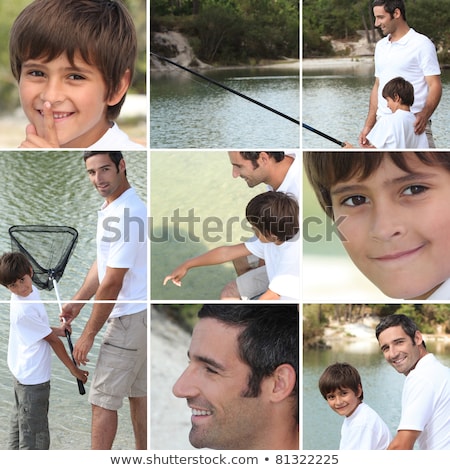 Stok fotoğraf: Collage Of Man Fishing With Little Boy