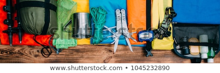 Stock foto: Backpack And Trekking Poles