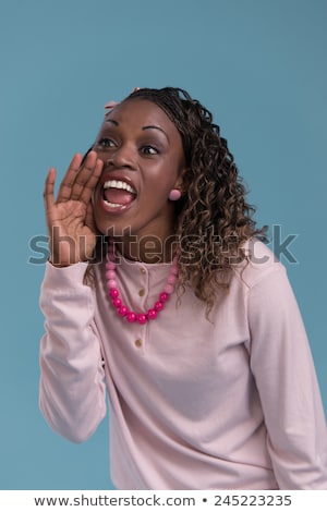 Stock fotó: African Woman Shout And Scream Using Her Hands As Tube