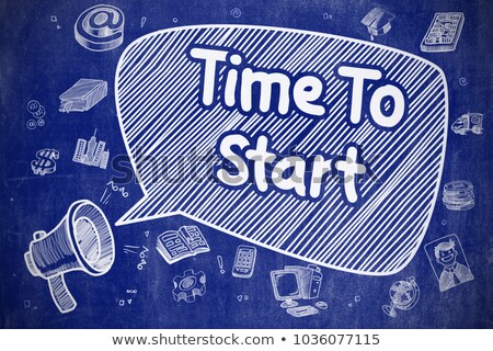 ストックフォト: Time For Action - Doodle Illustration On Blue Chalkboard