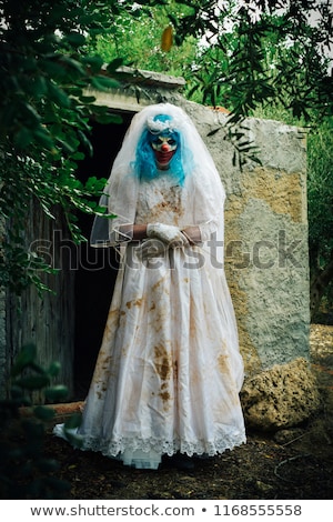 Zdjęcia stock: Scary Evil Clown In A Bride Dress Outdoors