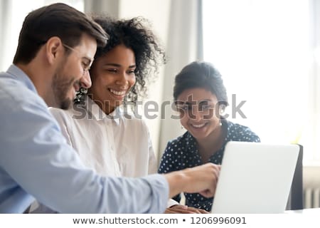 Foto stock: Businessman Works In Office With A Laptop Concept Of Internet Sharing Double Exposure